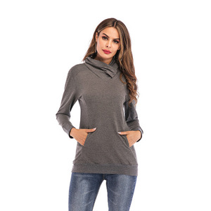 Gros Femmes À Manches Longues Mince Couleur Uni <span class=keywords><strong>Col</strong></span> Roulé <span class=keywords><strong>Sweat</strong></span> À Capuche avec Poche - Product Image 3