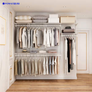 Sistema de Almacenamiento de Estanterías de Alambre Metálicas Extensibles para Armario, Montaje en Pared, Moderno, con Puertas de MDF, Perchero y Soportes Ajustables - Product Image 3