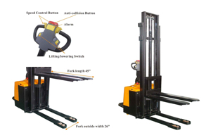 Gerbeur électrique à conducteur sur pied 2 tonnes, 2000 kg, à batterie, certifié CE - Product Image 3