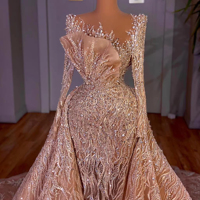 S2344Y Nouvelle Arrivée 2026 Robe de Mariée de Luxe Imposante à Manches Longues en Dentelle, Style Sirène Rétro, Double Portée avec Traîne Amovible