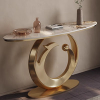 Table console murale multifonctionnelle moderne minimaliste de luxe léger en acier inoxydable avec plateau en ardoise pour salon et hôtel