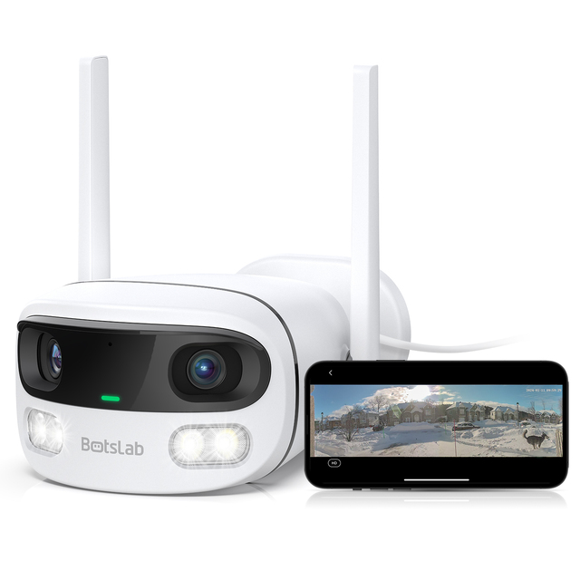BotsLab Outdoor IP Security Camera W302 with Dual-Lens AI Tracking WiFi Weatherproof Design Cloud & Memory Card Storage