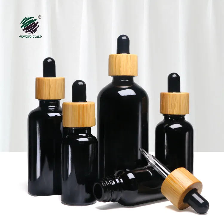 Kustom Pabrik 10ml 15ml 20ml 30ml 50ml 100ml botol penetes botol minyak esensial hitam Glossy terang untuk Serum Perawatan Kulit