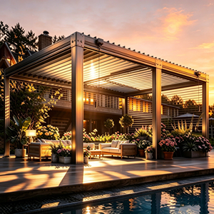Pérgola de Aluminio para Jardín, Gazebo con Techo de Láminas Ajustables, Impermeable, Toldo Exterior, Pabellón con Techo de Láminas Ajustables para Verano - Product Image 3