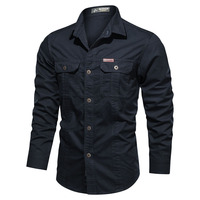 Chemise décontractée de style militaire pour hommes, salopette à simple boutonnage, manches longues, pur coton délavé, grande taille