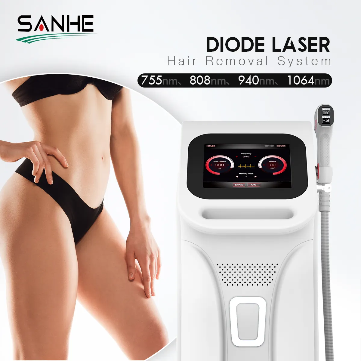 2024 New 2000W Diode Laser Machine Stationary Hair Removal 3 Waves 1064 940 755 808nm Permanent Feature UK/CN Plug Laser Handle