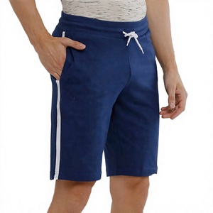 Shorts Bermuda en coton uni pour homme avec bande latérale et cordon de serrage à la taille, tenue décontractée - Product Image 1