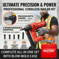 Cloueuse à béton sans fil robuste et de qualité industrielle NailTask DCCN100X2 20V à batterie lithium-ion sans balais