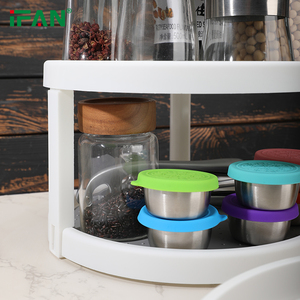 Estante de cocina organizador de plástico giratorio blanco de doble capa, estante de almacenamiento, estante giratorio Susan Lazy - Product Image 5