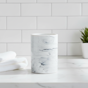 Ensemble de trois pièces en résine <span class=keywords><strong>effet</strong></span> <span class=keywords><strong>marbre</strong></span>, porte-<span class=keywords><strong>brosse</strong></span> de toilette pour la salle de bain à domicile - Emballé dans une boîte cadeau - Product Image 2