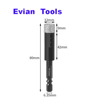 Foret diamanté à tige hexagonale Evian Tools pour perçage à sec sans eau, idéal pour la céramique et la porcelaine