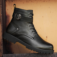 Sepatu Boots Pria Wanita Model Martin Boots, Sepatu Kerja & Keselamatan, Chukka Kulit Sapi Asli, Tinggi Sedang, Tali, Gesper, Katun