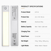 Luz LED con Sensor de Movimiento, Recargable, Magnética, para Debajo del Gabinete, Lámpara Nocturna para Cocina, Dormitorio, Armario, Escalera, Aluminio, OEM