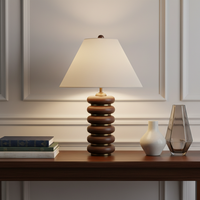 Lampe de table moderne de luxe léger en bois massif avec abat-jour en tissu, LED à intensité variable pour hôtel, salon, canapé, bureau
