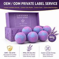 Ensemble de bombes de bain effervescentes artisanales à la lavande, 6 pièces, 60g, hydratantes, relaxantes, aromatiques, label OEM