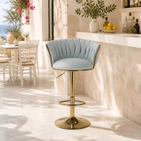 Tabouret de bar élégant en velours bleu brumeux, base plaquée or, pivotant, hauteur réglable, tabouret de comptoir de cuisine, mobilier de bar à domicile