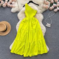 Robe longue d'été pour femme à une épaule, smockée et à volants, élégante, avec taille froncée, pour cocktail et soirée