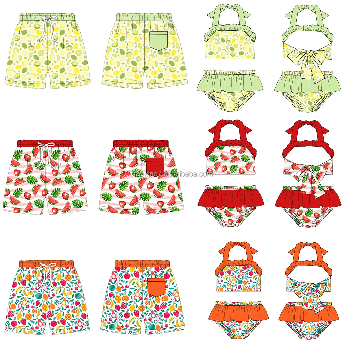 2023 Summer Baby Girl Bikini 2 Pcs Children Clothes Custom Print Bathing Suit Ruffle Kids Beachwear Cute Girls Swimsuit