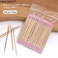 Nouveau lot de 100 cotons-tiges à double tête roses, ultra-fins, pointus, en bois, jetables, pour le nail art
