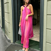 Robe d'été décontractée élégante pour femme, coupe ample, col halter, épaules dénudées, dos en V, vente en gros, OEM, faible MOQ