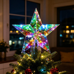 Handcrafted 3D Luminous Prismatic Iridescent <b>Star</b> Christmas Tree Topper Holographic PET USB Powered 20 <b>LEDs</b> Modern Holiday Decor - Product Image 1