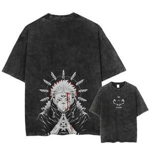<span class=keywords><strong>T</strong></span>-Shirt Nera con Stampa <span class=keywords><strong>Anime</strong></span> Streetwear per Uomo, Maglietta Vintage Manga Harajuku con Grafica Gojo, Oversize con Effetto Acid Wash - Product Image 6
