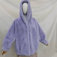 Nouvelle Arrivée Manteau Trench Femme Vintage Hiver Violet à Carreaux en Fausse Fourrure de Vison Haute Qualité Anti-Rétrécissement à Capuche Teinture Parfaite