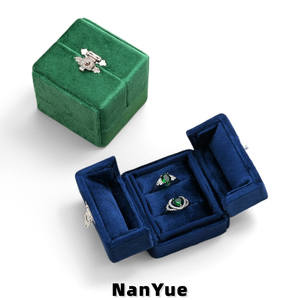 Caja de Anillos de Terciopelo para Boda o Compromiso, con Logotipo Personalizado, Tapa Abatible, Doble Ranura, Estuche para Anillos de Pareja, Caja de Almacenamiento y Exhibición de Joyería - Product Image 4