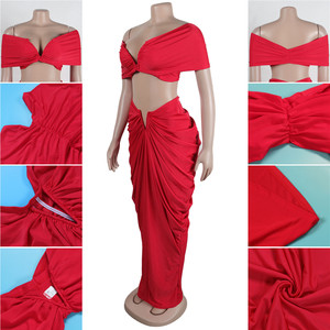 S10642 Conjuntos de Ropa Sexy para <span class=keywords><strong>Mujer</strong></span>, Top Elástico sin Mangas ni Tirantes y Falda Larga Plisada, Conjunto de Dos Piezas - Product Image 6