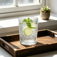 Verre à whisky et cocktails élégant de 300 ml, design tournesol vintage, transparent, compatible lave-vaisselle