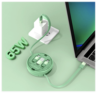 Câble de charge multiple rétractable 60W, chargeur rapide, boîte de rangement ronde, adaptateur USB C avec cordon en silicone, support de téléphone, boîte ronde