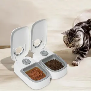 [Elosung]2 Maaltijden Getimed Automatische Hondenvoeder Dual Bowls Smart Kattenvoer Dispenser Natte Droge Pet Food Dispenser Huisdier Feeder Kat Toegang