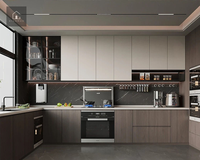 Armoires de cuisine XINGRUO noir mat, plan de travail en marbre blanc, style moderne minimaliste, sur mesure, luxe, E0 ENF