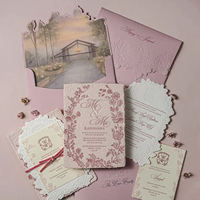 Carte d'invitation de mariage élégante faite à la main de qualité supérieure, technique d'impression typographique, gaufrage, logo personnalisé, papier cartonné absorbant, impression sur papier artistique