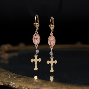 241196 bijoux de mode remplissage en or 14k trois couleurs longues boucles d'oreilles femmes religieuses boucles d'oreilles créoles - Product Image 3