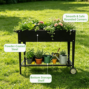 Jardinière surélevée en acier galvanisé facile à assembler avec roues et étagère de rangement, bac à plantes mobile <span class=keywords><strong>surélevé</strong></span> pour le jardinage - Product Image 4