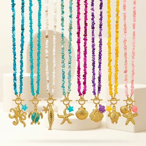 Collier ras du cou pour femme, série Océan, avec pendentif, perles irrégulières colorées et coquillages naturels, idéal pour les vacances transfrontalières, cadeau - Product Image 1