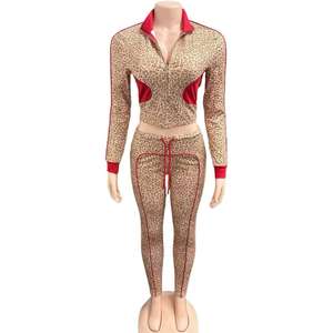 女式街头服饰 2026 新款女式两件套印花豹纹长袖拉链夹克抽绳裤套装女式 - Product Image 5