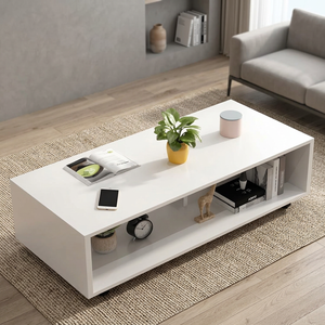 Mesa de centro de madera maciza para sala de estar con almacenamiento de estante de ruedas y diseño tradicional - Product Image 4