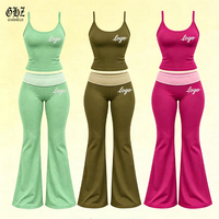 Ensemble de vêtements de détente pour femmes Y2K aux couleurs bonbon, avec logo personnalisé, débardeur à bretelles superposé et pantalon évasé décontracté, ensemble de yoga pour femmes
