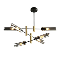 Lustre Sputnik Industriel Moderne en Gros, Style Américain Classique, 6 Lumières, Verre Fumé Gris/Ambre, Suspension pour Chambre à Coucher