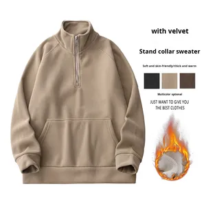 Produttori di abbigliamento personalizzato 520 grammi <span class=keywords><strong>felpa</strong></span> con collo alto mezza <span class=keywords><strong>zip</strong></span> autunno e inverno larga Casual Top a maniche lunghe da <span class=keywords><strong>uomo</strong></span> - Product Image 1
