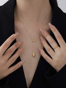 Venta caliente colgante de gota de agua de acero inoxidable collares en forma de Y sin deslustre para mujeres - Product Image 2