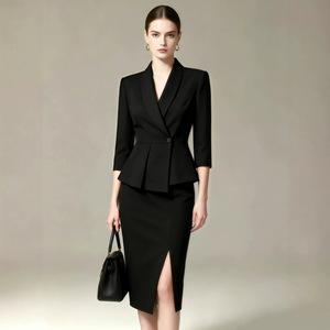 Lm Women's Suit <b>Skirt</b> Set Three Quarter Sleeve Black Formal Workwear Professional <b>Office</b> Wear Custom Made From Samples - Product Image 2