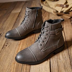 Nouvelles Bottes Homme 2026 en Cuir Véritable à Bout Rond, Lacets, Semelle Antidérapante en Caoutchouc, Style Toutes Saisons - Product Image 5