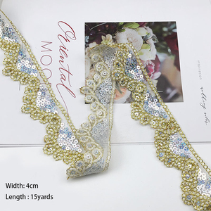 Thiết Kế Mới 4Cm Bling <span class=keywords><strong>Sequin</strong></span> Lưới Trim Vàng Sợi Kim Loại Ren Glitter Sequins Ren Trim - Product Image 3
