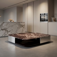 Table basse moderne en marbre pour projet de villa aux États-Unis, avec structure en acier inoxydable, plateau en panneau haute densité, taille personnalisée, OEM pour hôtel et salon