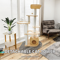 Griffoir multifonctionnel pour chat en bois de pin et rotin avec lit, mobilier d'intérieur durable pour chat, montage facile