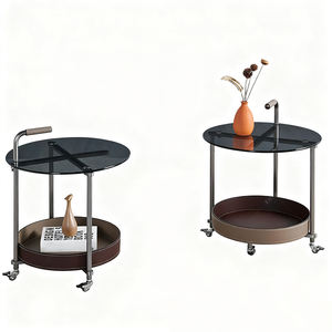 <span class=keywords><strong>Table</strong></span> basse moderne en verre trempé avec pieds en métal |   <span class=keywords><strong>Table</strong></span> basse ronde à roulettes avec système de poussée et de traction - Product Image 1