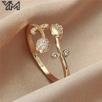 Élégante bague ajustable plaquée or 14 carats avec zircone cubique, design ouvert tendance, bijoux de mode pour femmes